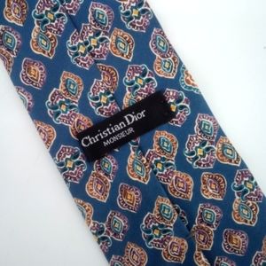 Vintage Christian Dior Silk Men's Blue Paisley Multicolored Tie